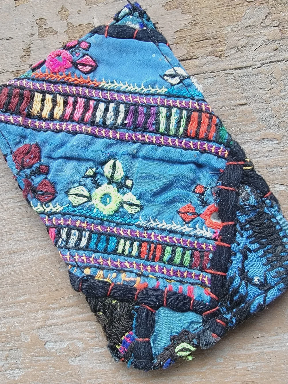 Free People embroidered banjara boho repurposed vtg leather wallet card case